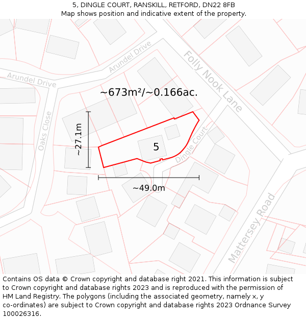 5, DINGLE COURT, RANSKILL, RETFORD, DN22 8FB: Plot and title map