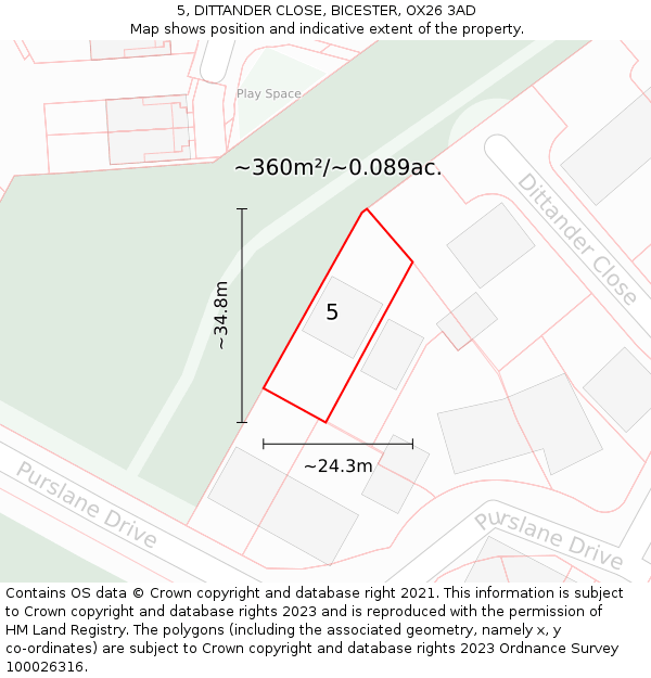 5, DITTANDER CLOSE, BICESTER, OX26 3AD: Plot and title map