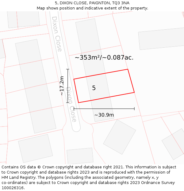 5, DIXON CLOSE, PAIGNTON, TQ3 3NA: Plot and title map