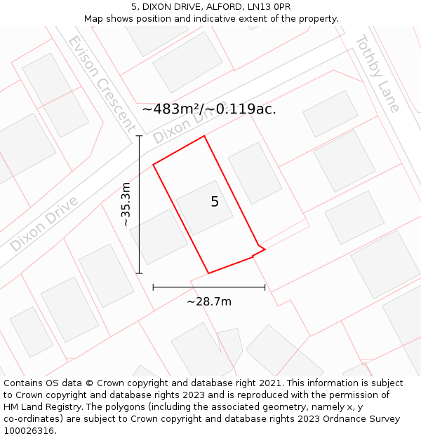 5, DIXON DRIVE, ALFORD, LN13 0PR: Plot and title map