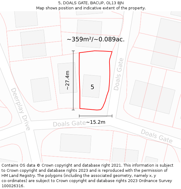 5, DOALS GATE, BACUP, OL13 8JN: Plot and title map