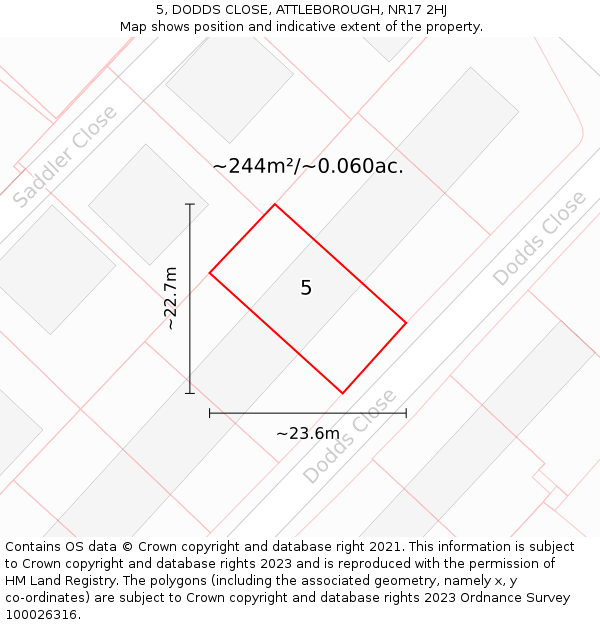5, DODDS CLOSE, ATTLEBOROUGH, NR17 2HJ: Plot and title map
