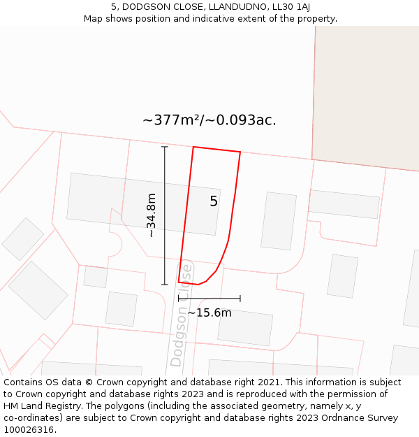 5, DODGSON CLOSE, LLANDUDNO, LL30 1AJ: Plot and title map