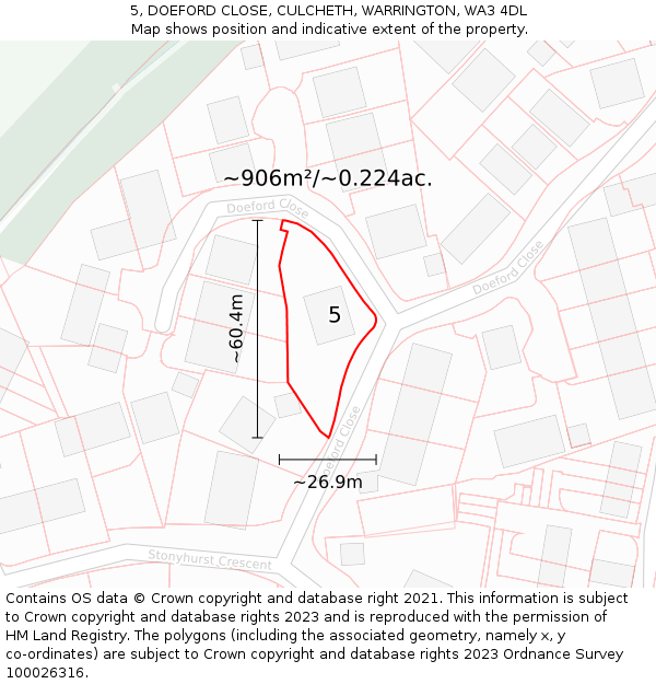 5, DOEFORD CLOSE, CULCHETH, WARRINGTON, WA3 4DL: Plot and title map