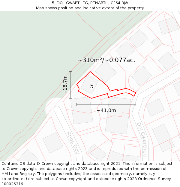 5, DOL GWARTHEG, PENARTH, CF64 3JW: Plot and title map