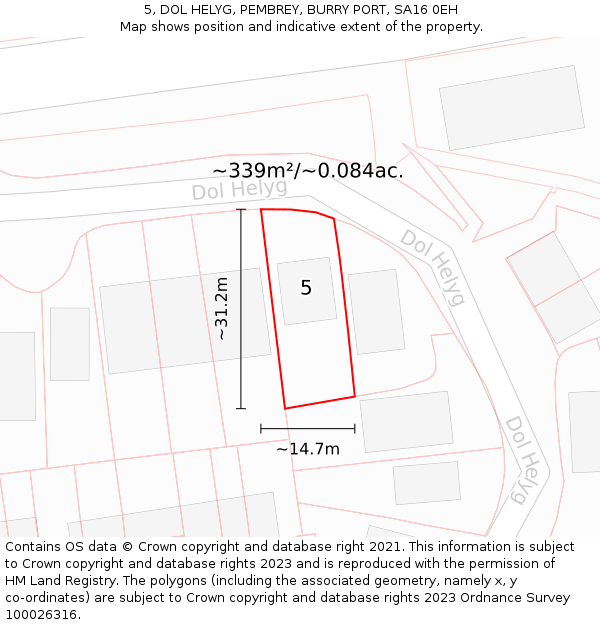 5, DOL HELYG, PEMBREY, BURRY PORT, SA16 0EH: Plot and title map