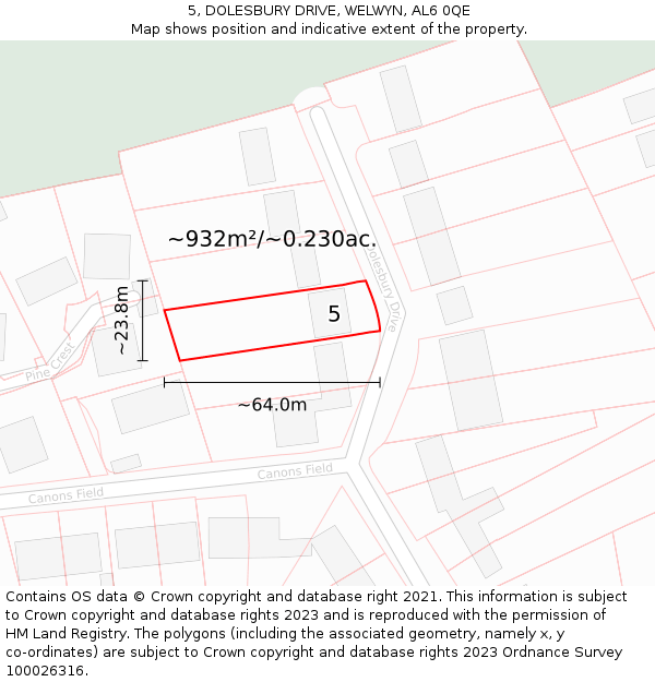 5, DOLESBURY DRIVE, WELWYN, AL6 0QE: Plot and title map