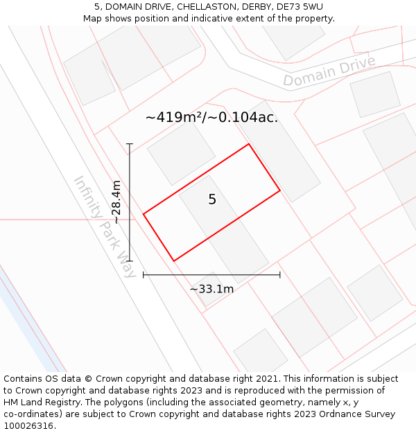 5, DOMAIN DRIVE, CHELLASTON, DERBY, DE73 5WU: Plot and title map