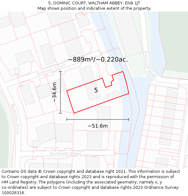 5, DOMINIC COURT, WALTHAM ABBEY, EN9 1JT: Plot and title map