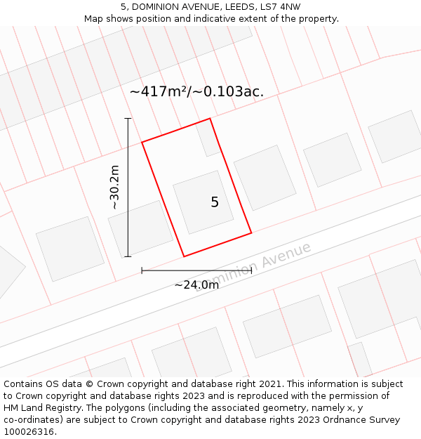 5, DOMINION AVENUE, LEEDS, LS7 4NW: Plot and title map