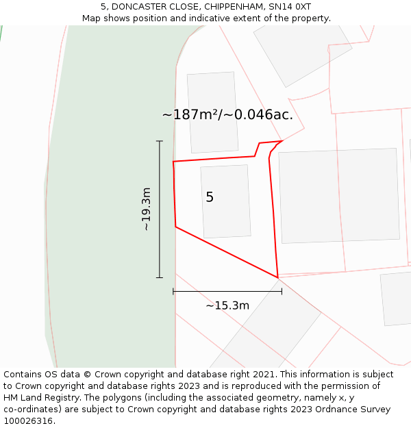 5, DONCASTER CLOSE, CHIPPENHAM, SN14 0XT: Plot and title map