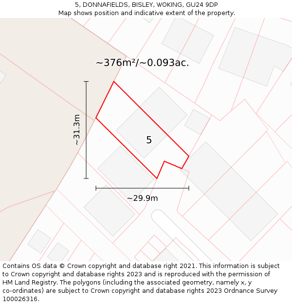 5, DONNAFIELDS, BISLEY, WOKING, GU24 9DP: Plot and title map