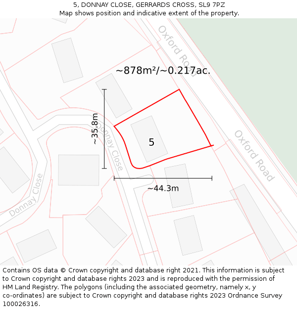 5, DONNAY CLOSE, GERRARDS CROSS, SL9 7PZ: Plot and title map