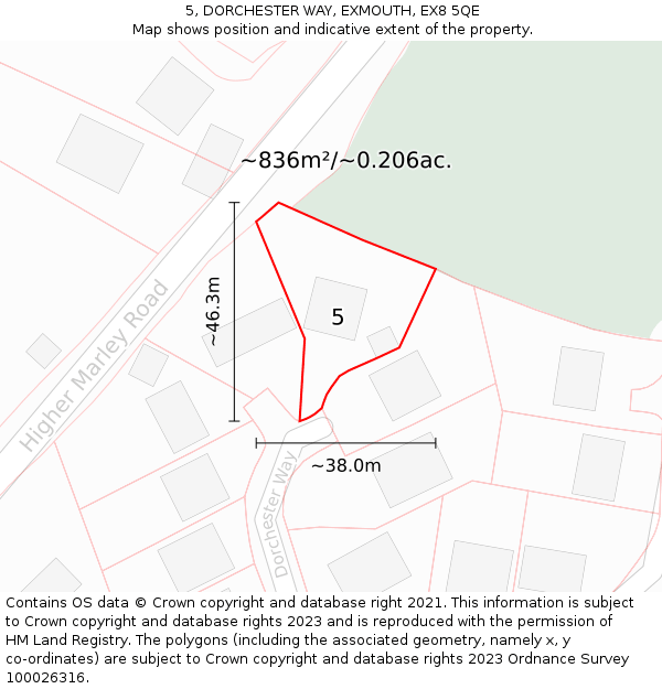 5, DORCHESTER WAY, EXMOUTH, EX8 5QE: Plot and title map