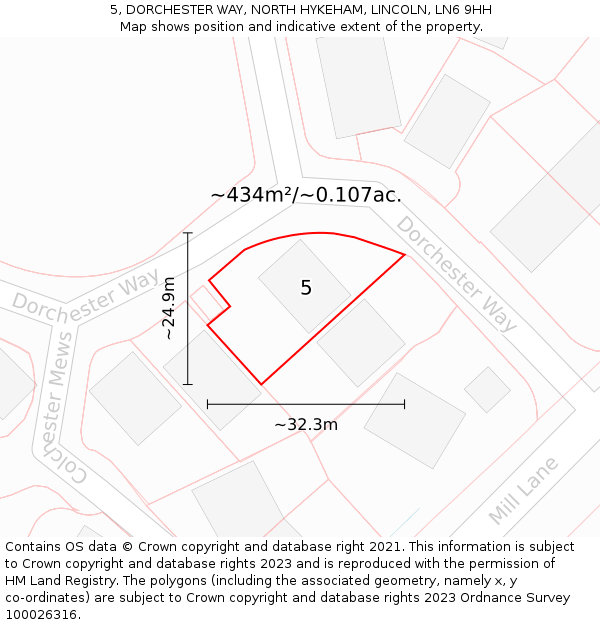 5, DORCHESTER WAY, NORTH HYKEHAM, LINCOLN, LN6 9HH: Plot and title map