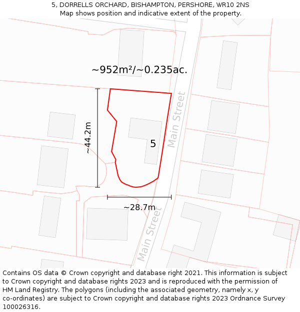 5, DORRELLS ORCHARD, BISHAMPTON, PERSHORE, WR10 2NS: Plot and title map