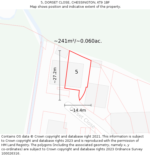 5, DORSET CLOSE, CHESSINGTON, KT9 1BF: Plot and title map
