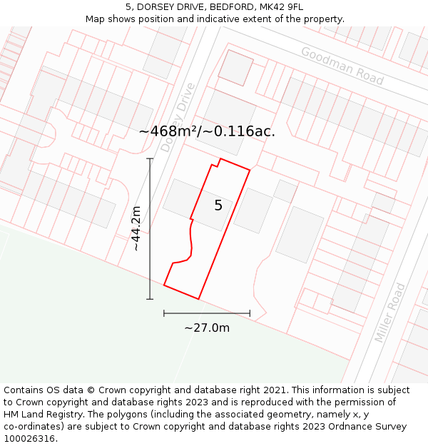 5, DORSEY DRIVE, BEDFORD, MK42 9FL: Plot and title map