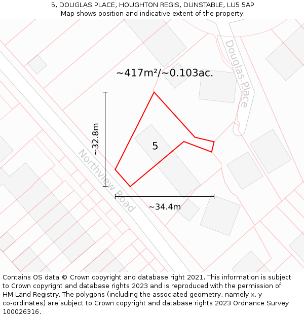 5, DOUGLAS PLACE, HOUGHTON REGIS, DUNSTABLE, LU5 5AP: Plot and title map