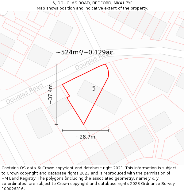 5, DOUGLAS ROAD, BEDFORD, MK41 7YF: Plot and title map