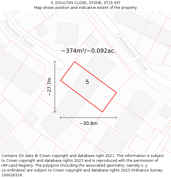 5, DOULTON CLOSE, STONE, ST15 0XT: Plot and title map