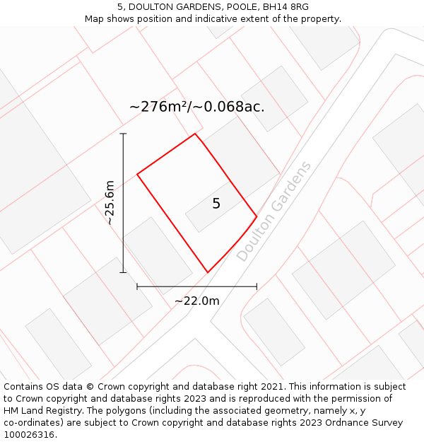 5, DOULTON GARDENS, POOLE, BH14 8RG: Plot and title map