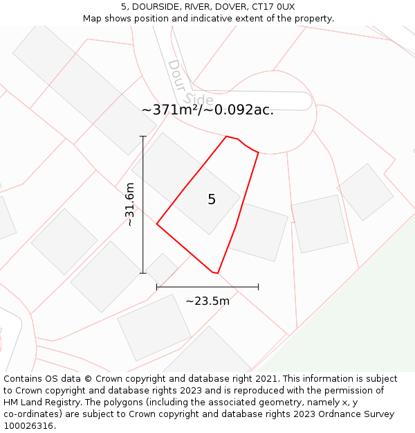 5, DOURSIDE, RIVER, DOVER, CT17 0UX: Plot and title map