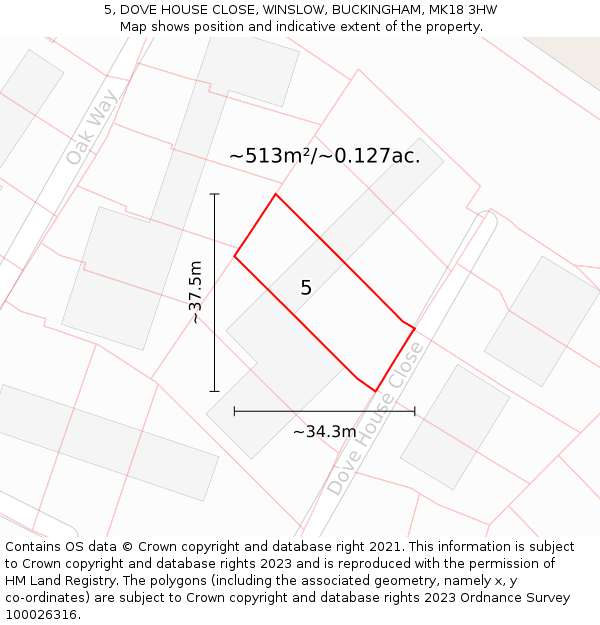 5, DOVE HOUSE CLOSE, WINSLOW, BUCKINGHAM, MK18 3HW: Plot and title map