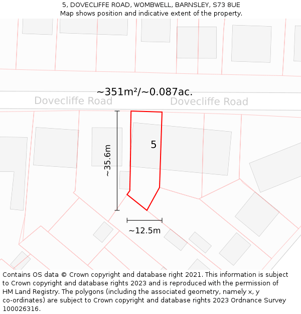 5, DOVECLIFFE ROAD, WOMBWELL, BARNSLEY, S73 8UE: Plot and title map