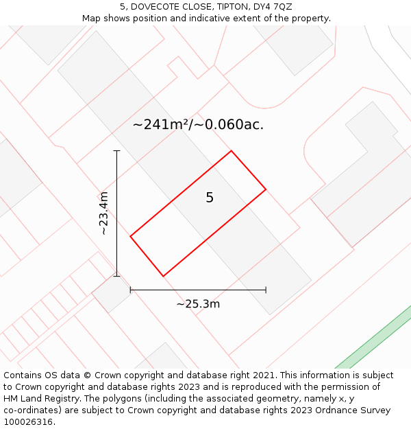 5, DOVECOTE CLOSE, TIPTON, DY4 7QZ: Plot and title map