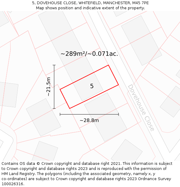 5, DOVEHOUSE CLOSE, WHITEFIELD, MANCHESTER, M45 7PE: Plot and title map