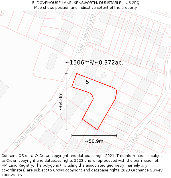 5, DOVEHOUSE LANE, KENSWORTH, DUNSTABLE, LU6 2PQ: Plot and title map