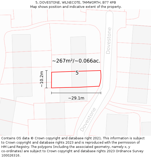 5, DOVESTONE, WILNECOTE, TAMWORTH, B77 4PB: Plot and title map