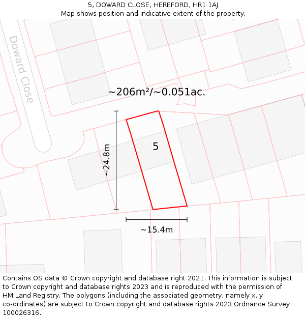 5, DOWARD CLOSE, HEREFORD, HR1 1AJ: Plot and title map