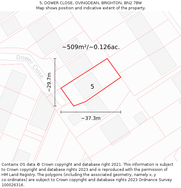 5, DOWER CLOSE, OVINGDEAN, BRIGHTON, BN2 7BW: Plot and title map