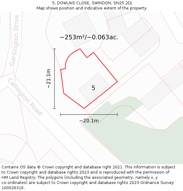 5, DOWLAIS CLOSE, SWINDON, SN25 2DJ: Plot and title map