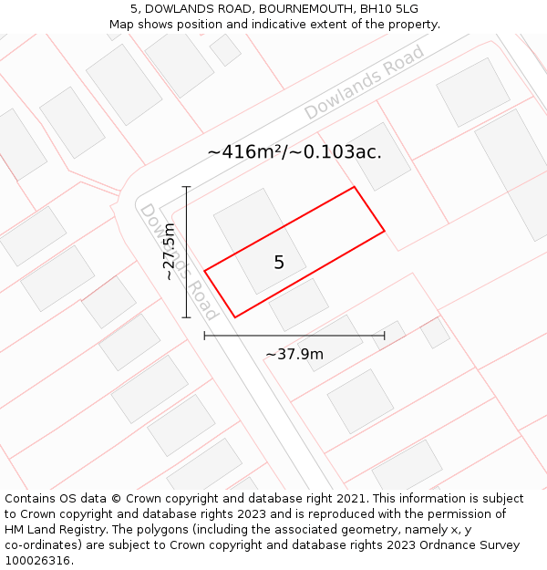5, DOWLANDS ROAD, BOURNEMOUTH, BH10 5LG: Plot and title map