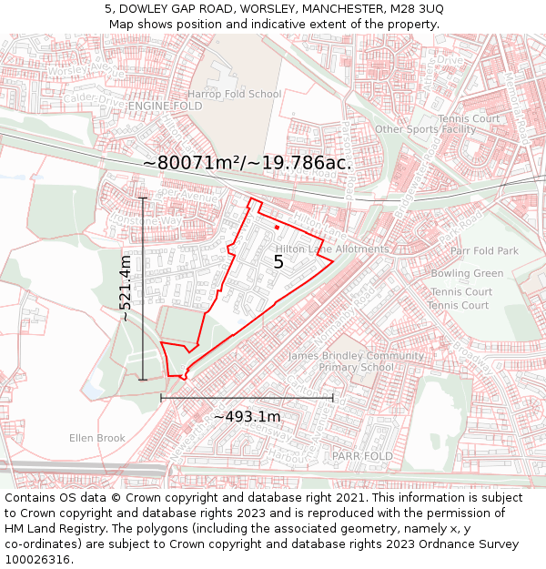 5, DOWLEY GAP ROAD, WORSLEY, MANCHESTER, M28 3UQ: Plot and title map