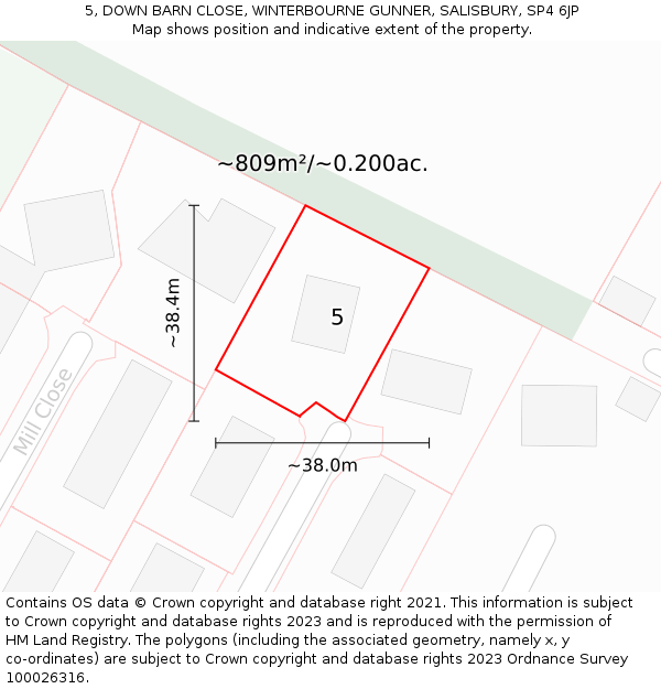 5, DOWN BARN CLOSE, WINTERBOURNE GUNNER, SALISBURY, SP4 6JP: Plot and title map