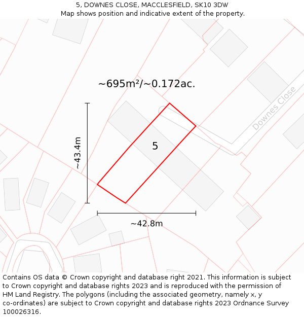 5, DOWNES CLOSE, MACCLESFIELD, SK10 3DW: Plot and title map