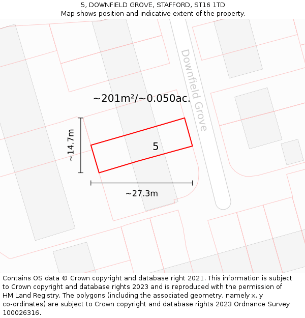 5, DOWNFIELD GROVE, STAFFORD, ST16 1TD: Plot and title map