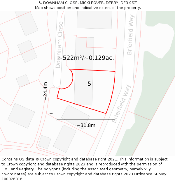 5, DOWNHAM CLOSE, MICKLEOVER, DERBY, DE3 9SZ: Plot and title map