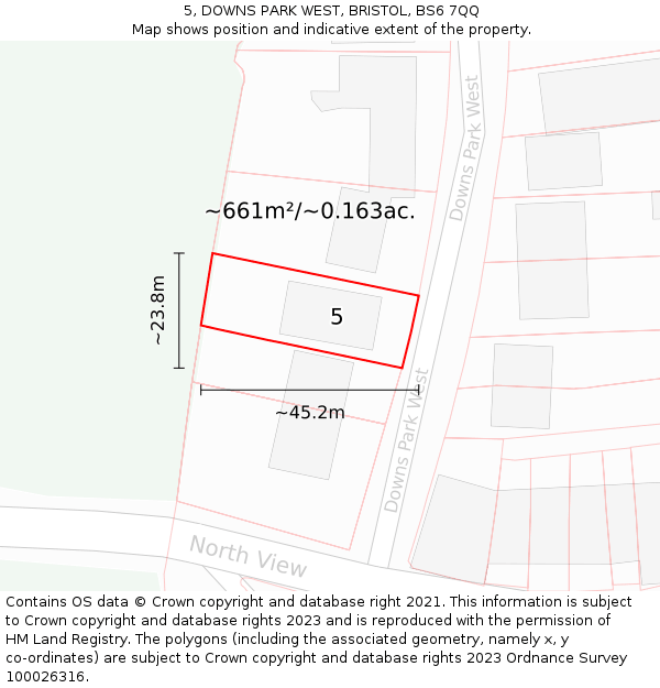 5, DOWNS PARK WEST, BRISTOL, BS6 7QQ: Plot and title map