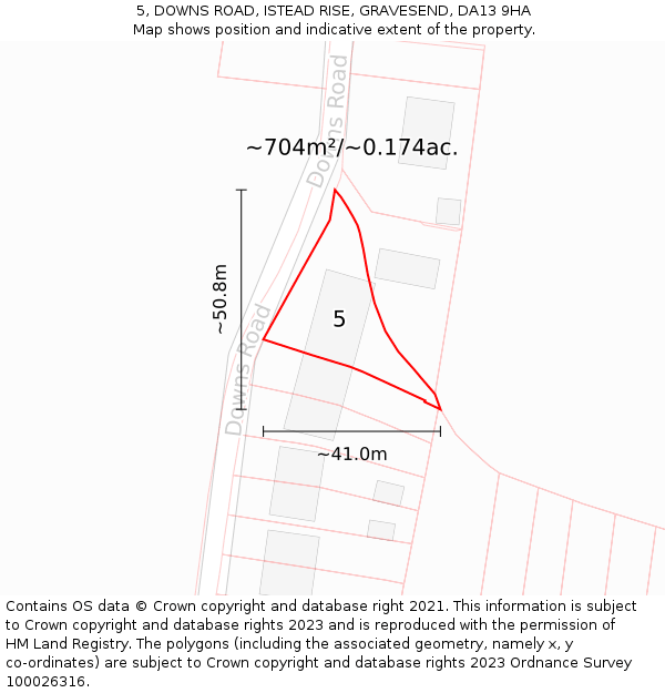 5, DOWNS ROAD, ISTEAD RISE, GRAVESEND, DA13 9HA: Plot and title map