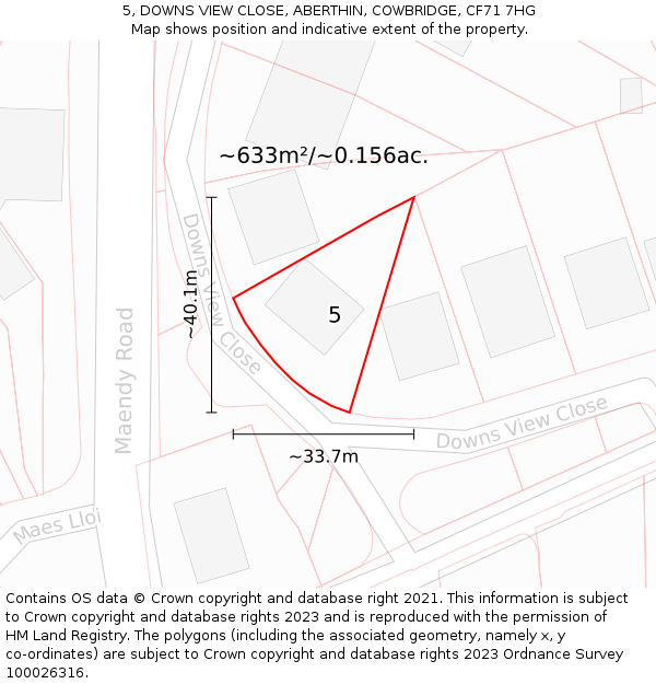 5, DOWNS VIEW CLOSE, ABERTHIN, COWBRIDGE, CF71 7HG: Plot and title map