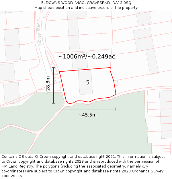 5, DOWNS WOOD, VIGO, GRAVESEND, DA13 0SQ: Plot and title map