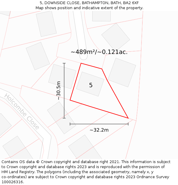5, DOWNSIDE CLOSE, BATHAMPTON, BATH, BA2 6XF: Plot and title map
