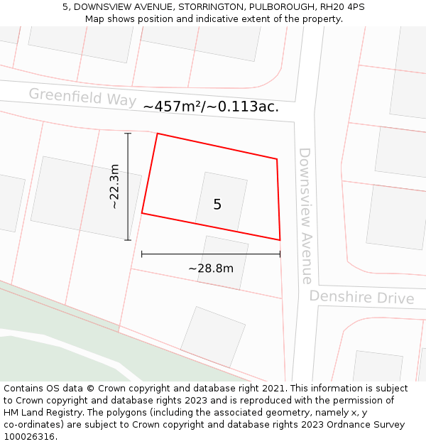 5, DOWNSVIEW AVENUE, STORRINGTON, PULBOROUGH, RH20 4PS: Plot and title map