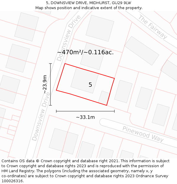 5, DOWNSVIEW DRIVE, MIDHURST, GU29 9LW: Plot and title map