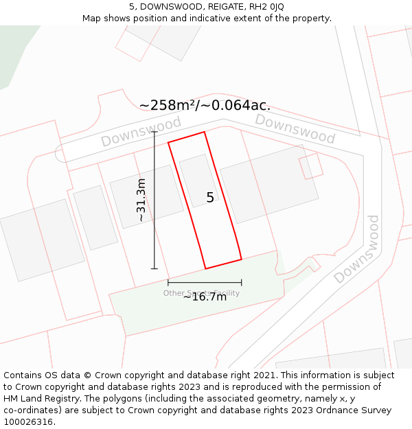 5, DOWNSWOOD, REIGATE, RH2 0JQ: Plot and title map